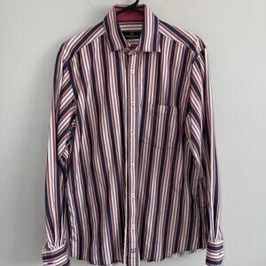 Bugatchi Uomo Shirt Mens Medium Red Striped Casual Button Up Long Sleeve